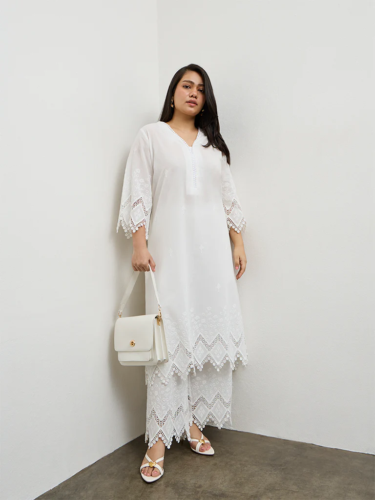 Diza White Lace-Embroidered Cotton Pants - Image 2