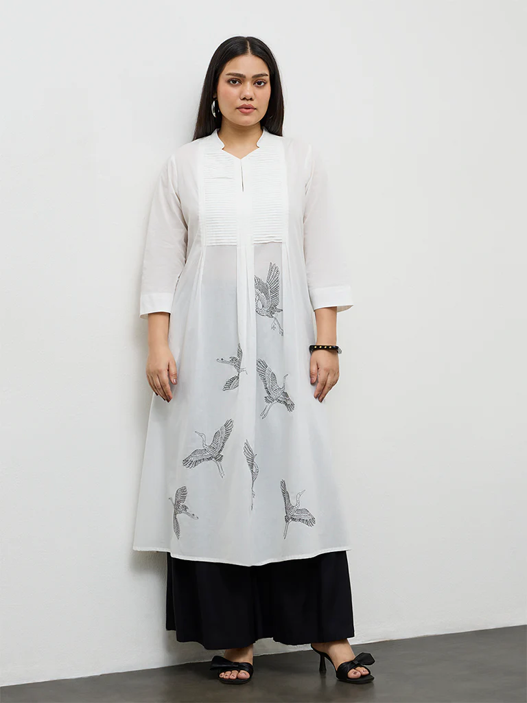 Diza White Printed A-Line Kurta - Image 2