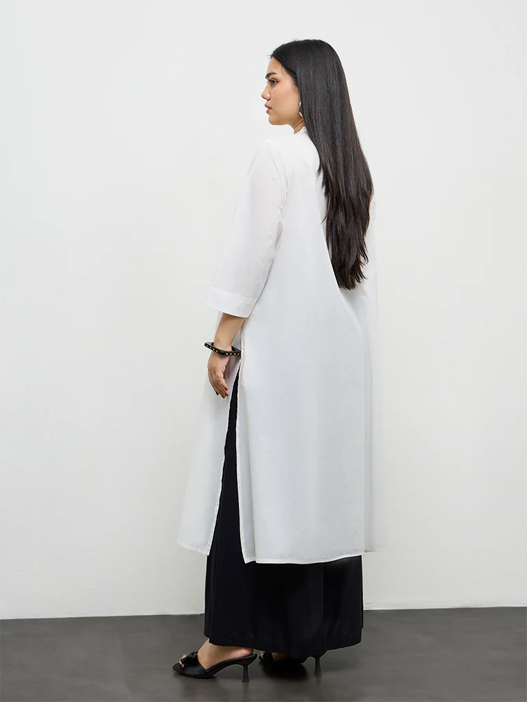 Diza White Printed A-Line Kurta - Image 4