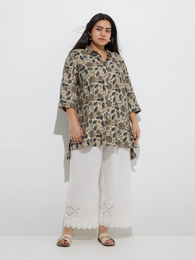 Diza White Schiffli Design Cotton Ethnic Pants - Image 2