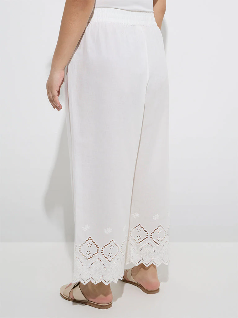 Diza White Schiffli Design Cotton Ethnic Pants - Image 4