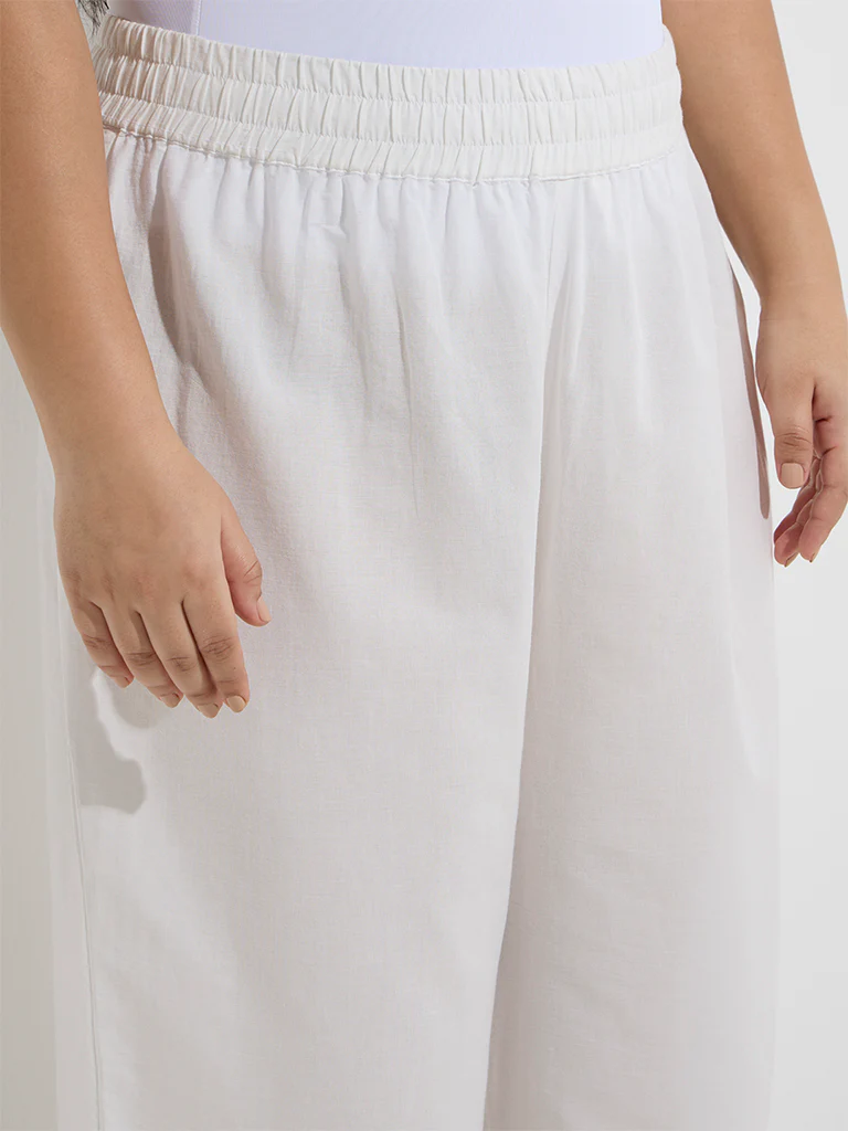 Diza White Schiffli Detailed Cotton Ethnic Pants - Image 3