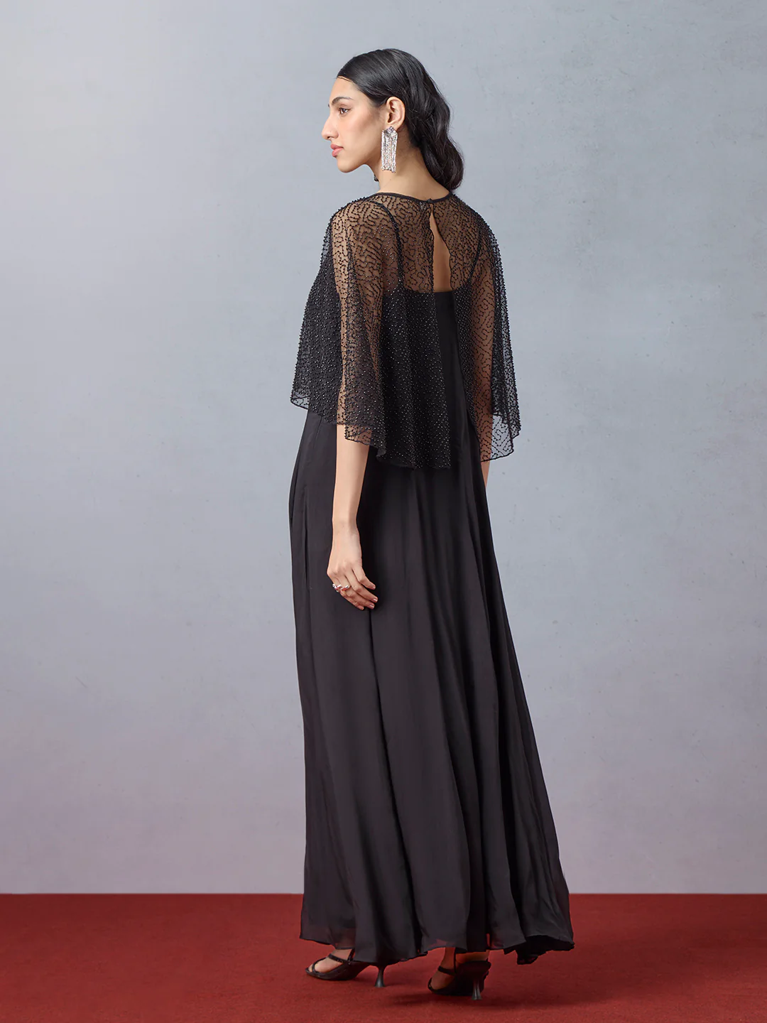 Dress with Beaded Cape - Black - Image 4