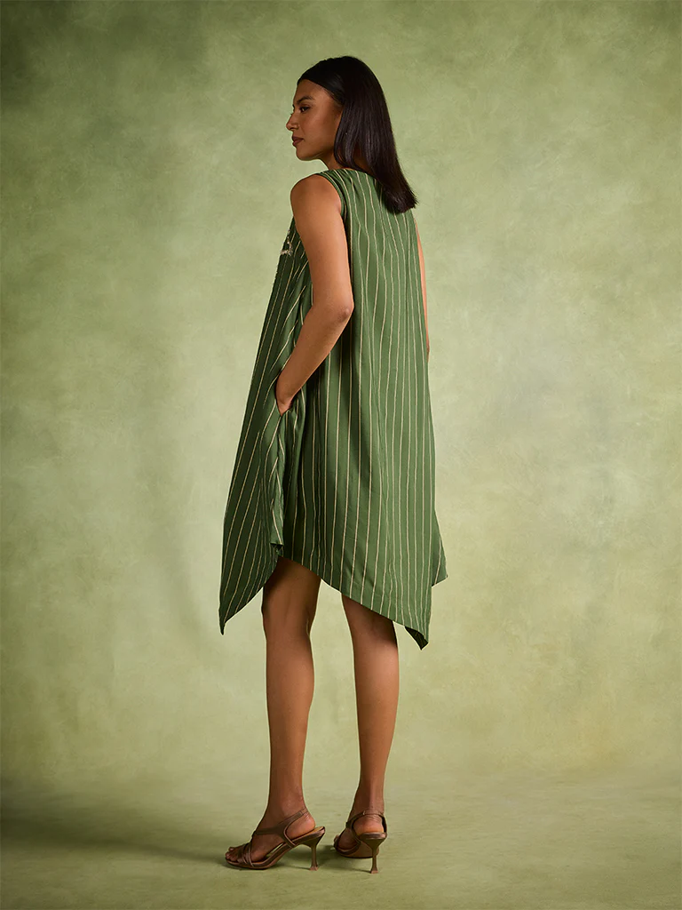 Embellished Asymmetric Dress – Green - Image 4