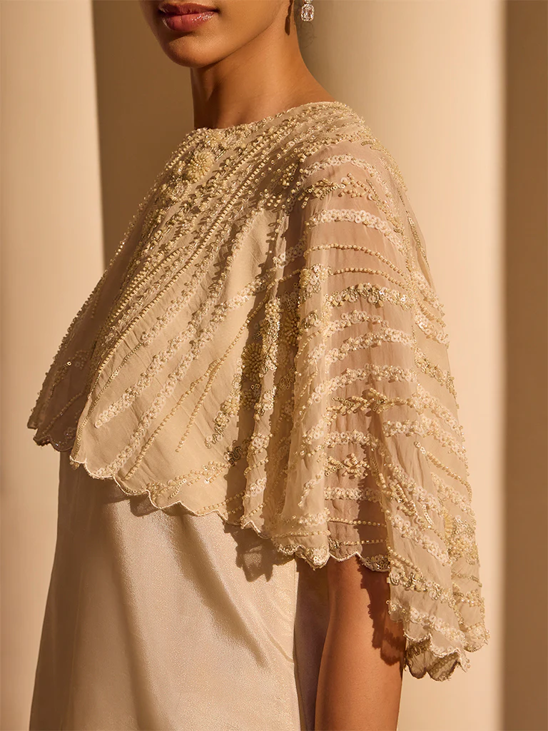 Embellished Cape – Cream - Image 3