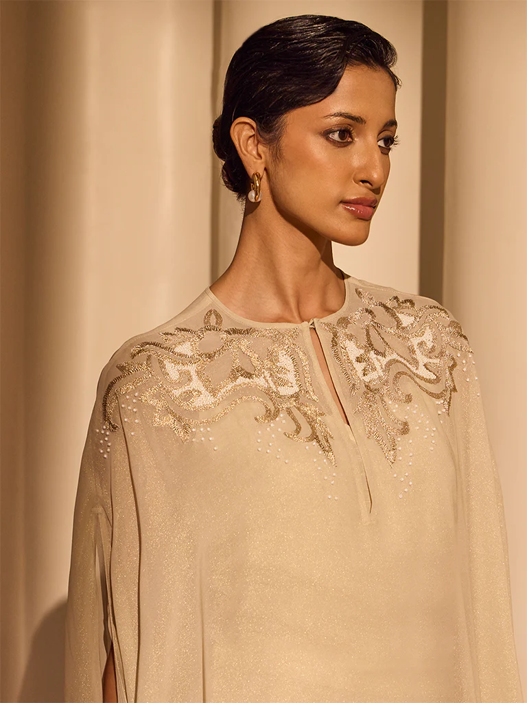 Embellished Cape Top with Camisole β Cream - Image 4