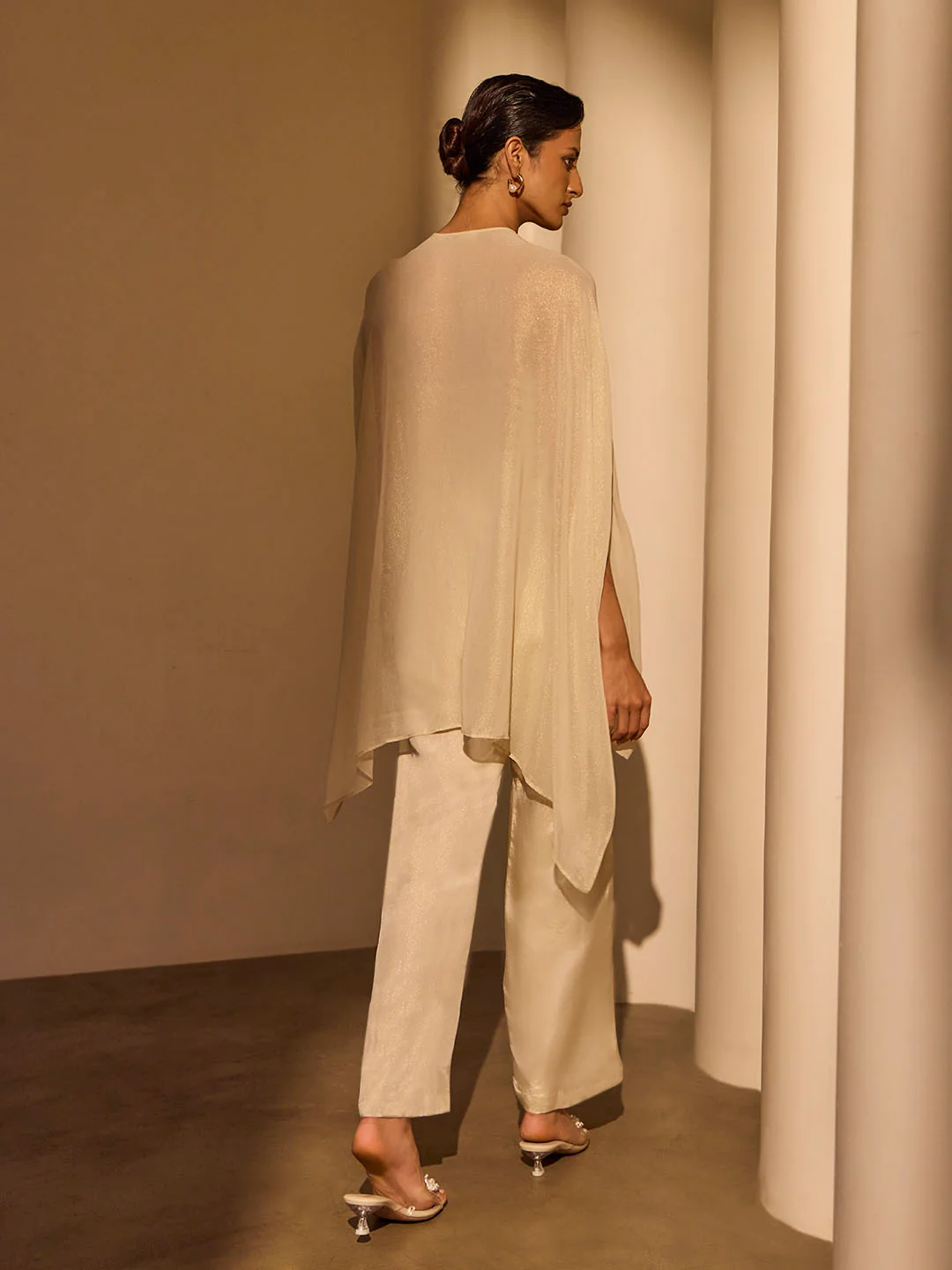 Embellished Cape Top with Camisole β Cream - Image 5