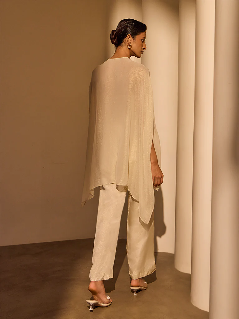 Embellished Cape Top with Camisole β Cream - Image 6