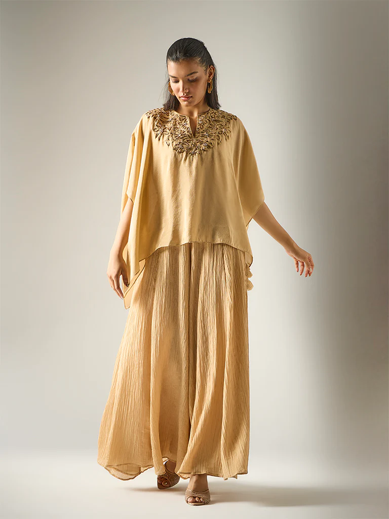 Embroidered Kaftan Top – Gold - Image 3
