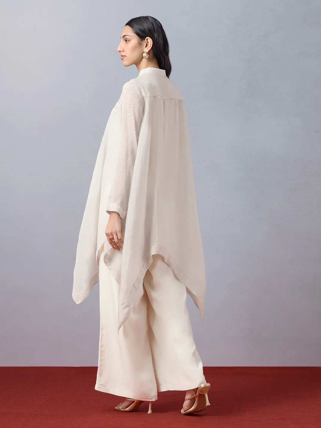 Embroidered Kurta and Inner - Cream - Image 4