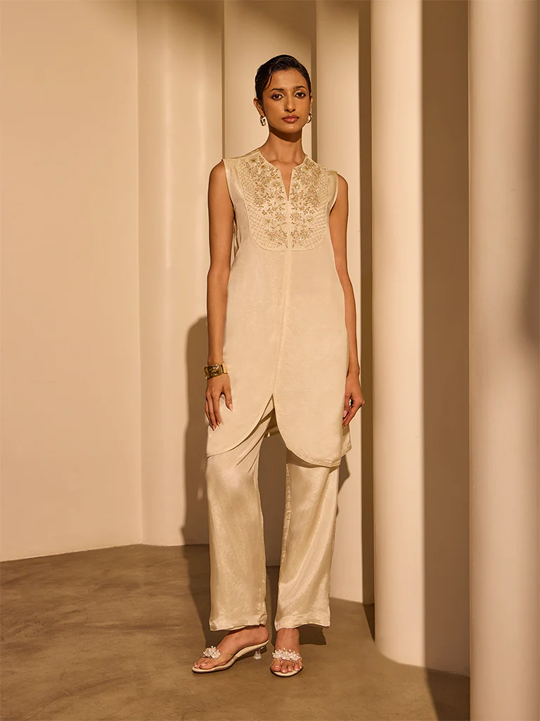 Embroidered Kurta β Cream - Image 2