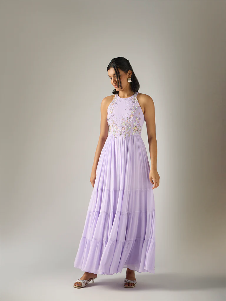 Embroidered Maxi Dress β Lavender - Image 3