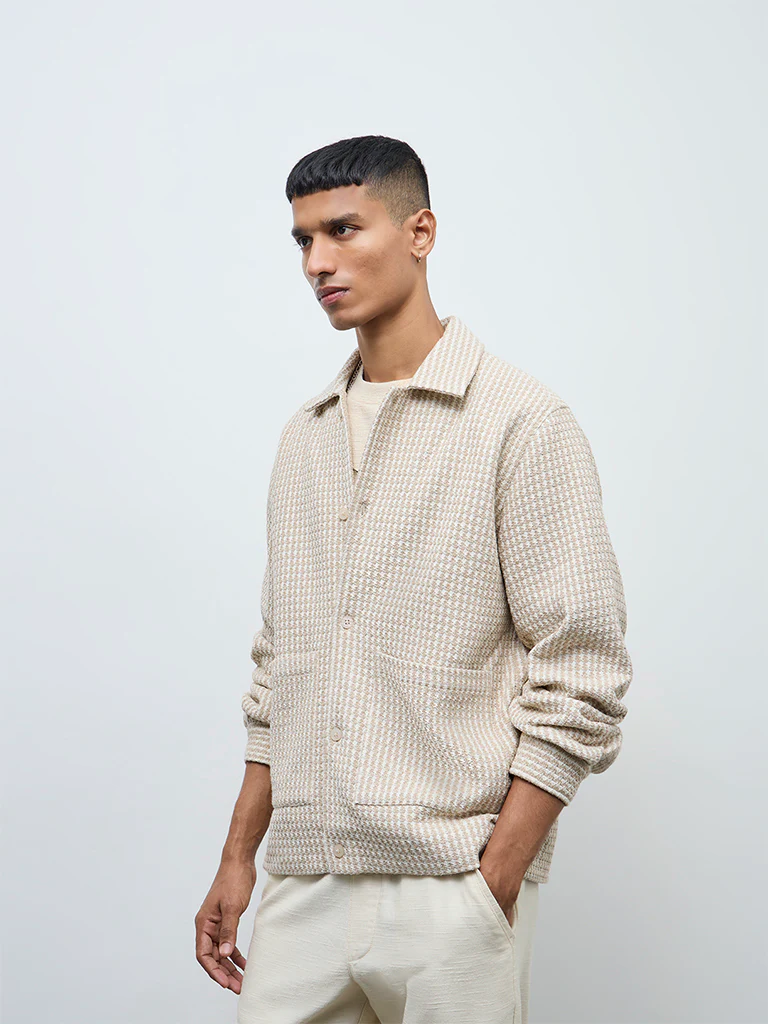 ETA Beige Embroidered Relaxed-Fit Cotton Jacket