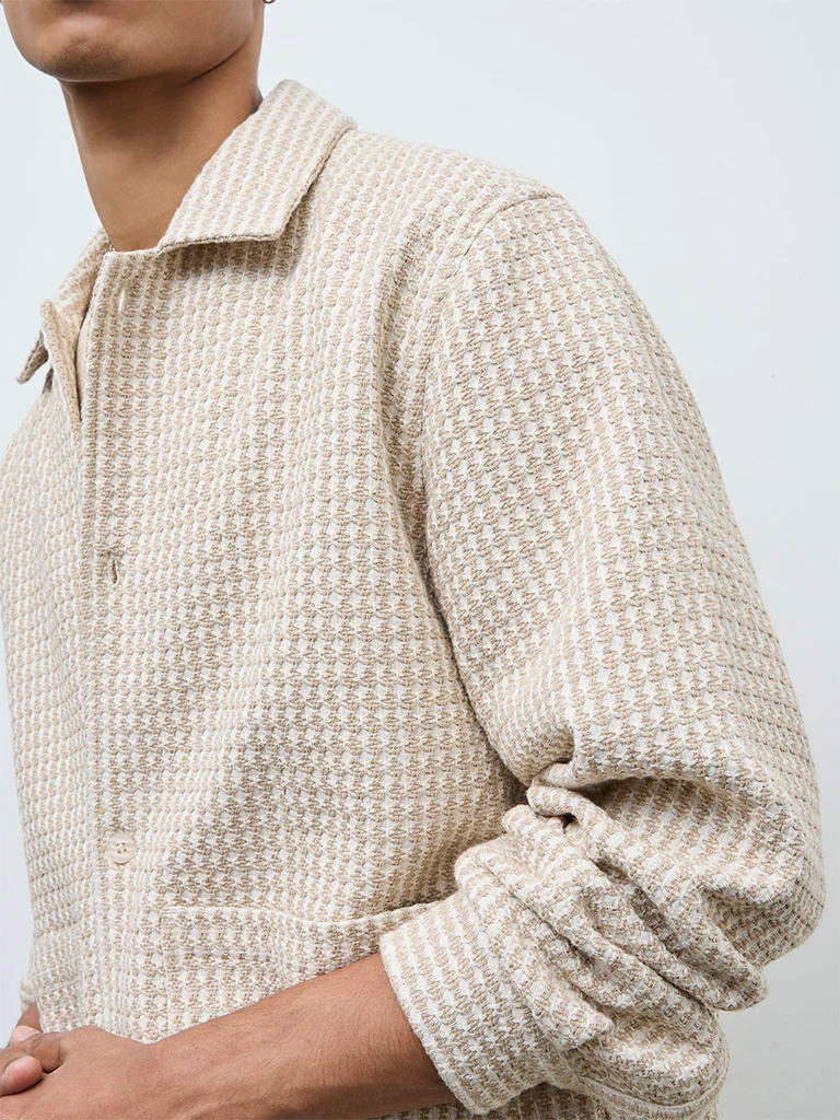 ETA Beige Embroidered Relaxed-Fit Cotton Jacket - Image 3