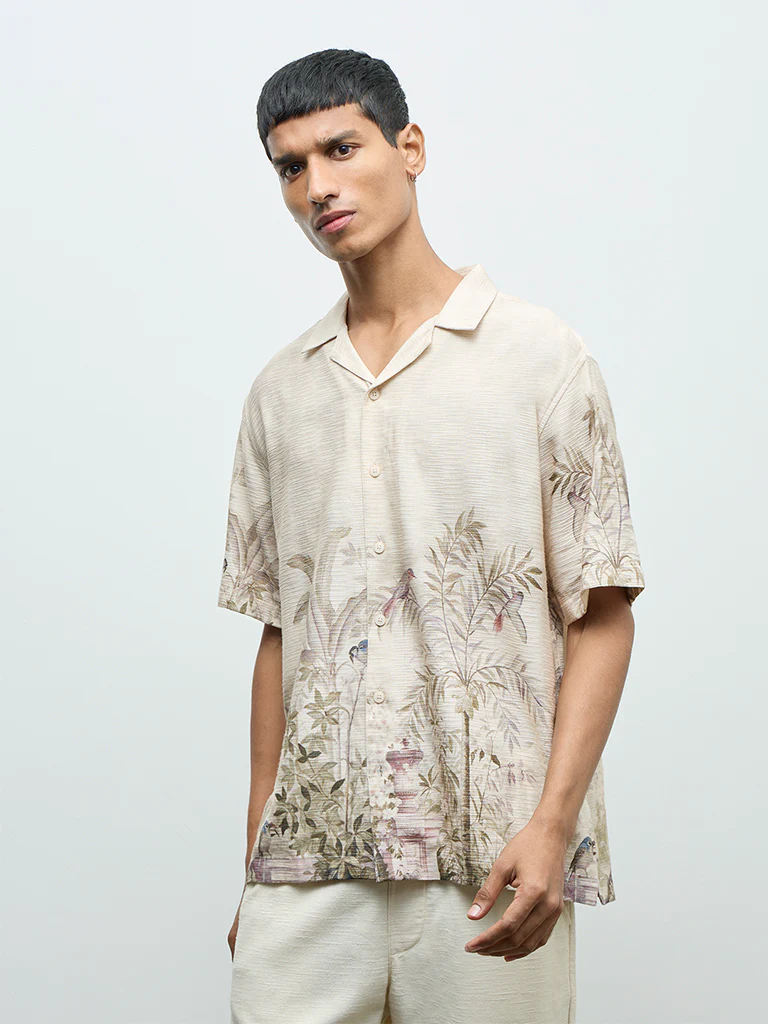 ETA Beige Nature-Inspired Printed Relaxed-Fit Shirt - Image 2