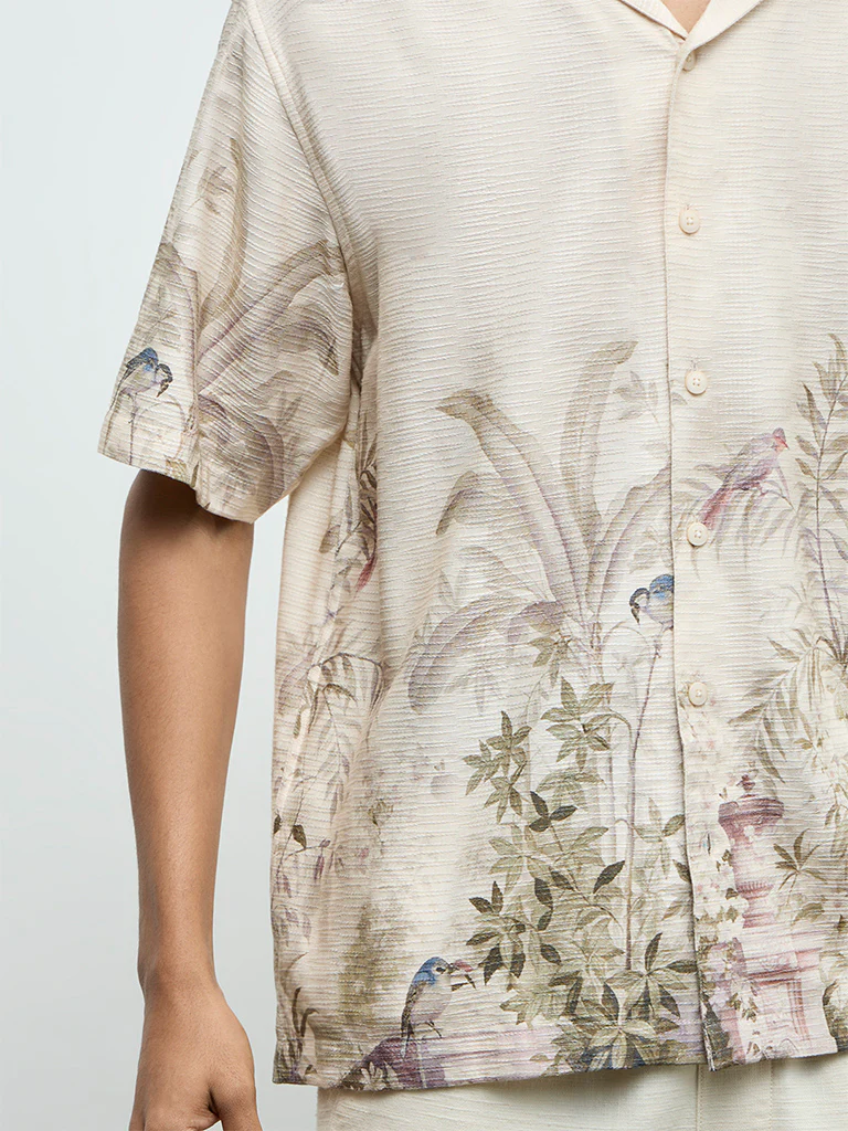 ETA Beige Nature-Inspired Printed Relaxed-Fit Shirt - Image 3