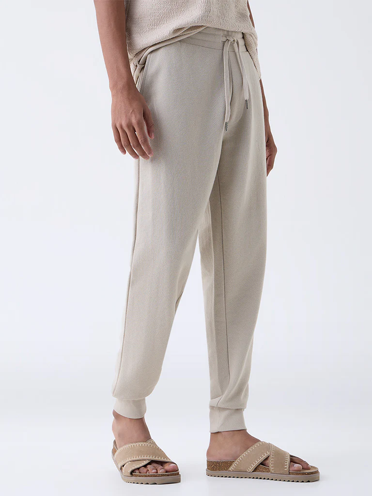 ETA Beige Relaxed-Fit Mid-Rise Cotton-Blend Joggers - Image 3