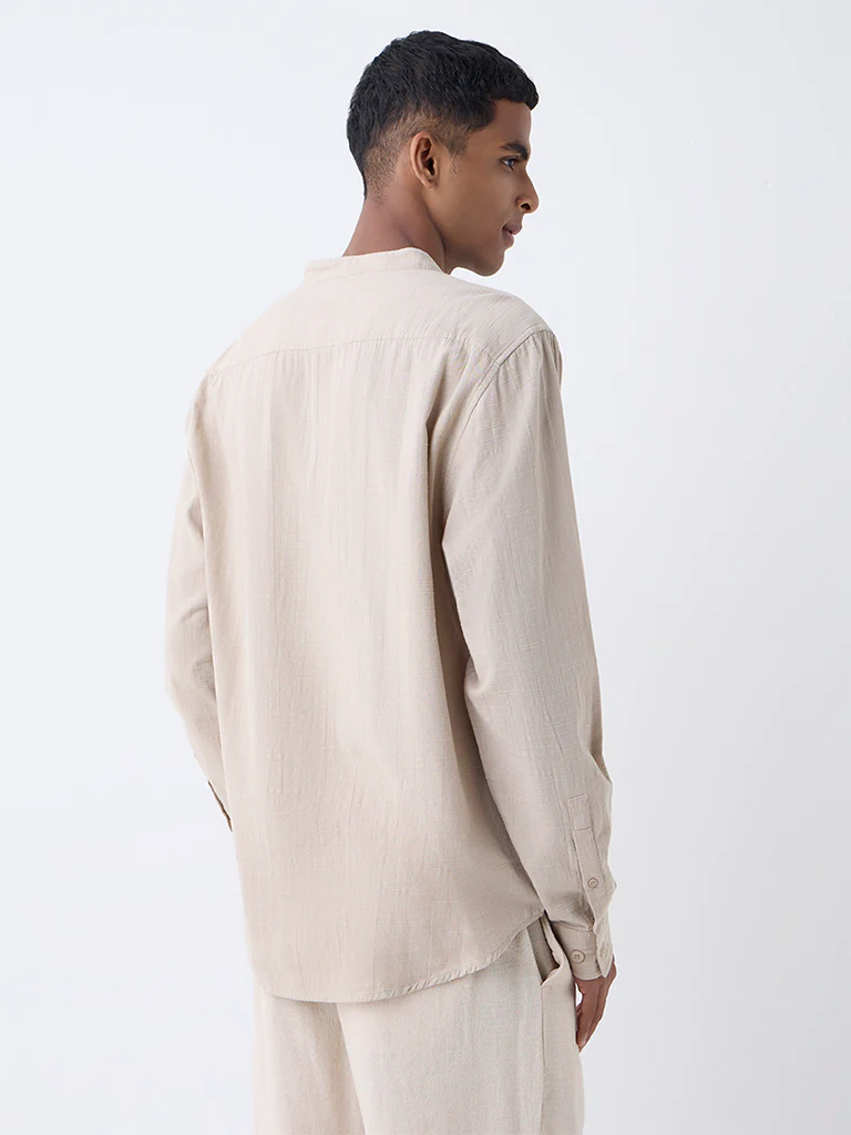 ETA Beige Self-Patterned Relaxed-Fit Cotton-Blend Shirt - Image 5