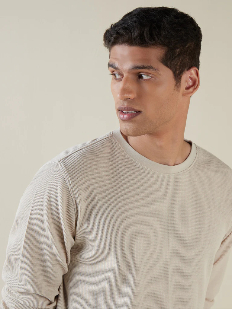 ETA Beige Self-Textured Cotton-Blend Slim-Fit T-Shirt - Image 3