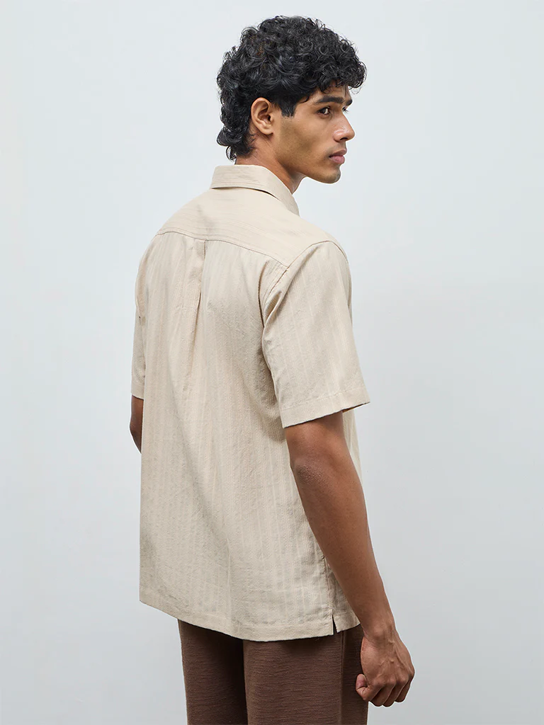 ETA Beige Striped Relaxed-Fit Cotton Shirt - Image 5