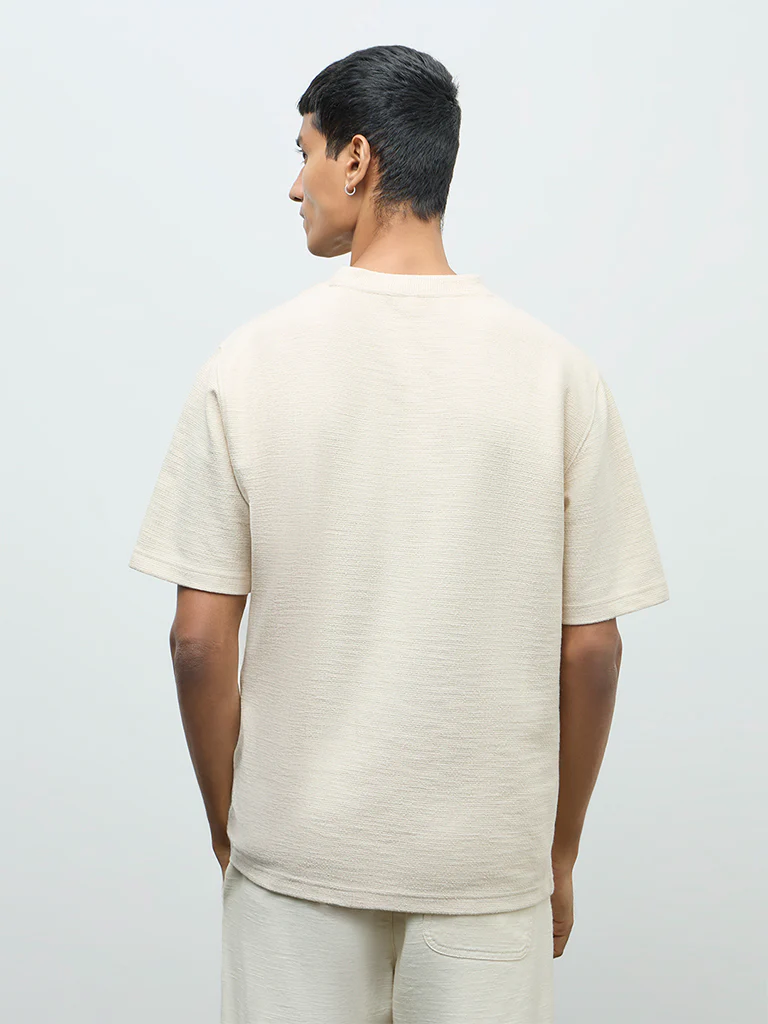 ETA Beige Textured Relaxed-Fit Cotton-Blend T-Shirt - Image 5