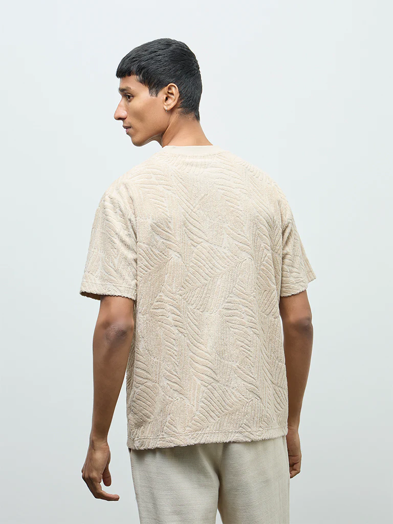 ETA Beige Textured Relaxed-Fit Cotton-Blend T-Shirt - Image 5