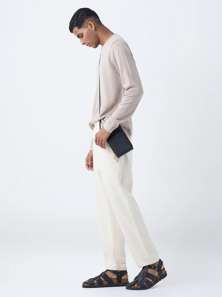 ETA Beige Textured Relaxed-Fit Cotton Sweater - Image 3