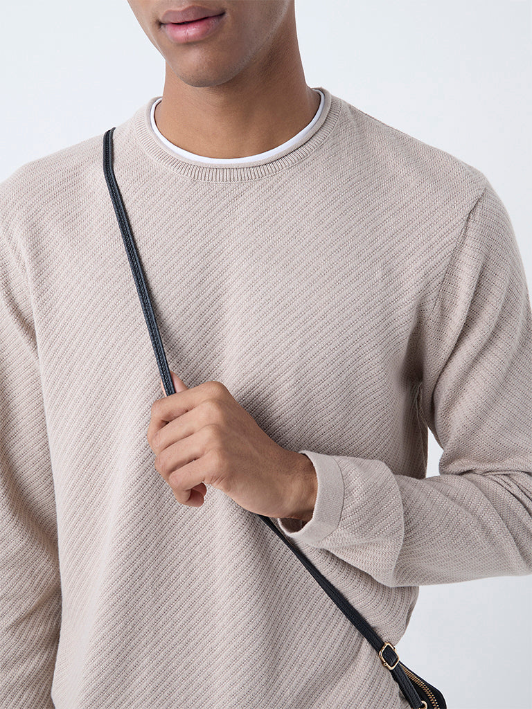 ETA Beige Textured Relaxed-Fit Cotton Sweater - Image 4