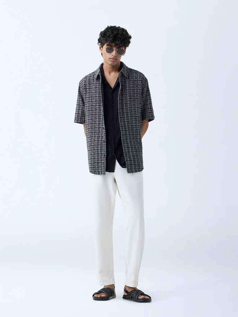 ETA Black Checks Detailed Relaxed-Fit Cotton Shirt - Image 3