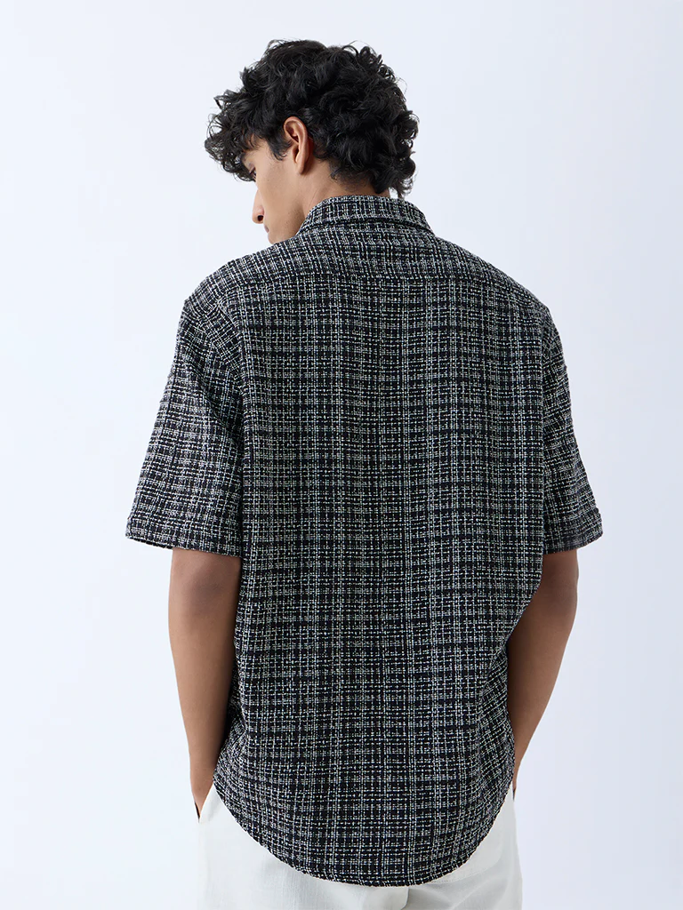 ETA Black Checks Detailed Relaxed-Fit Cotton Shirt - Image 5
