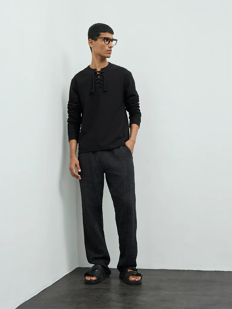 ETA Black Criss-Cross Relaxed-Fit Cotton-Blend T-Shirt
