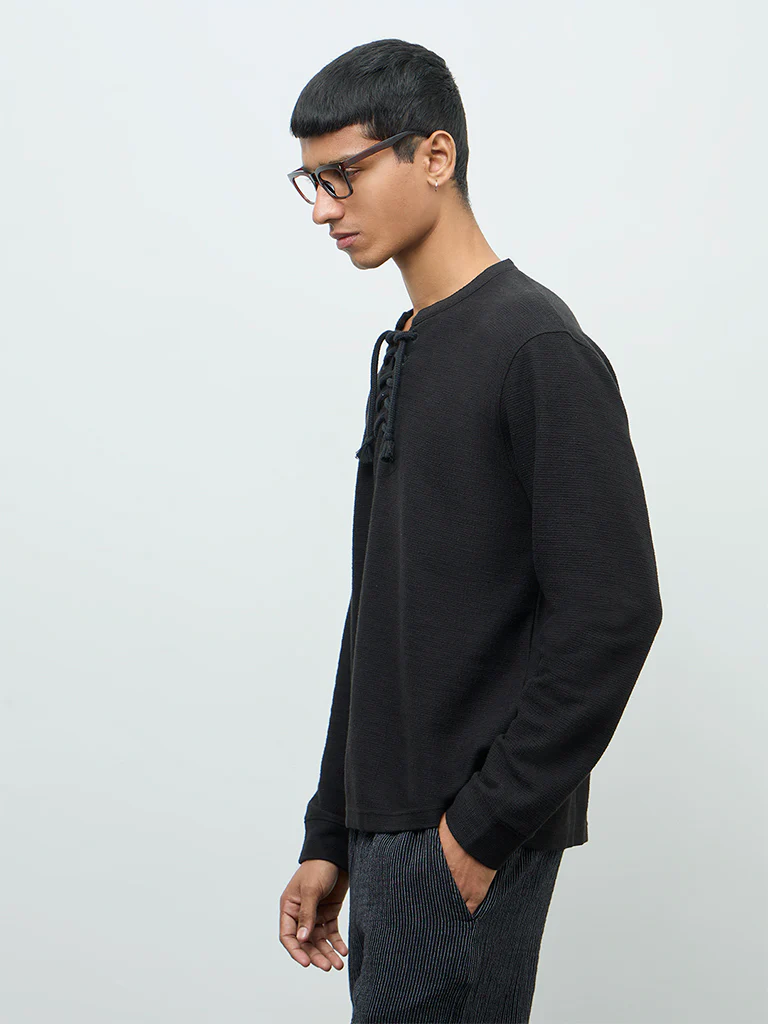 ETA Black Criss-Cross Relaxed-Fit Cotton-Blend T-Shirt - Image 3