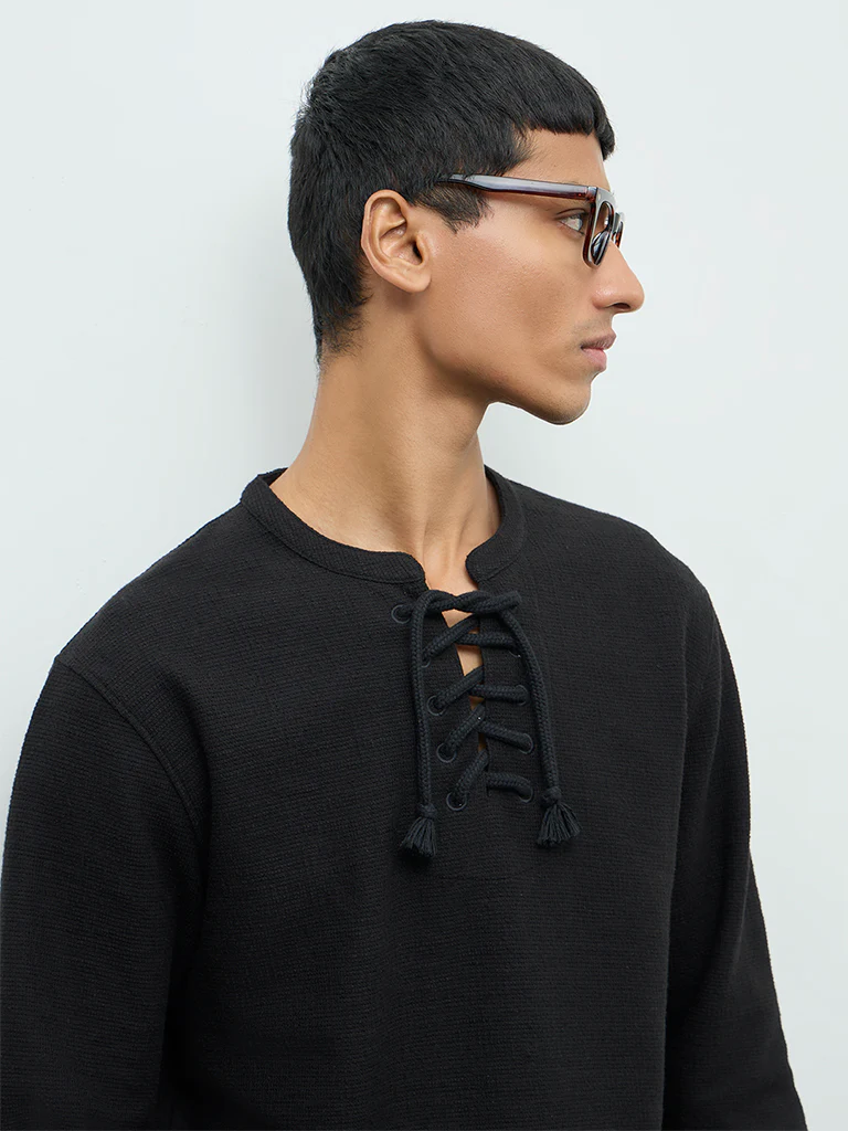 ETA Black Criss-Cross Relaxed-Fit Cotton-Blend T-Shirt - Image 4