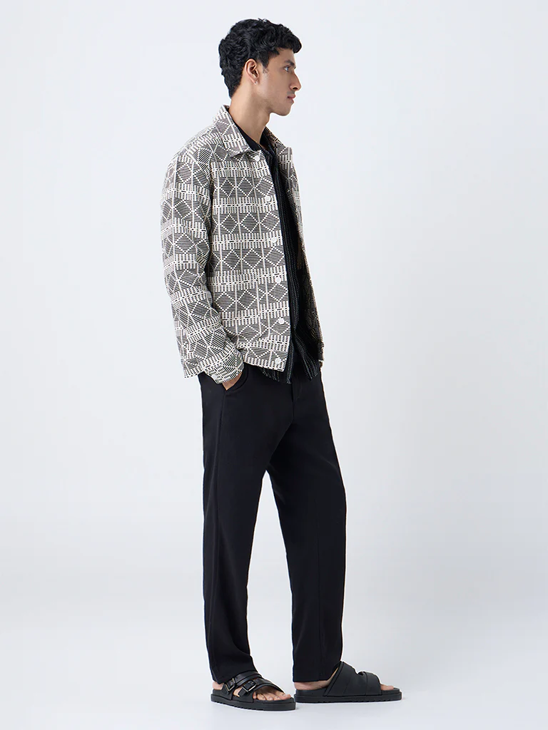 ETA Black Embroidered Relaxed-Fit Cotton Jacket