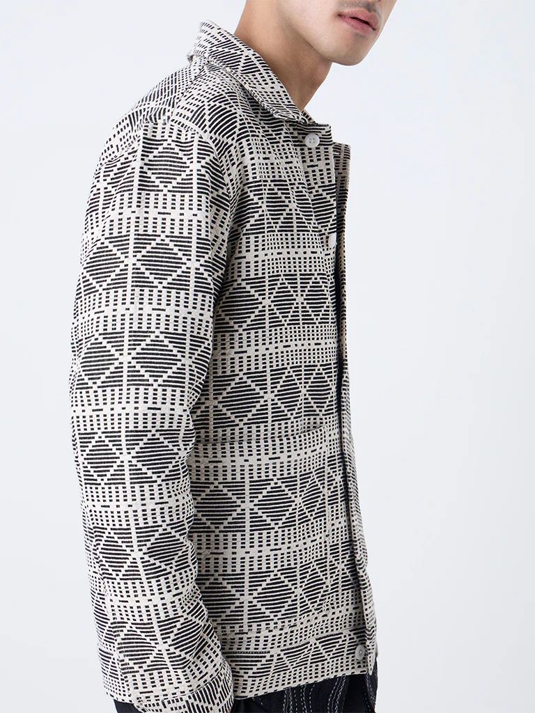 ETA Black Embroidered Relaxed-Fit Cotton Jacket - Image 3