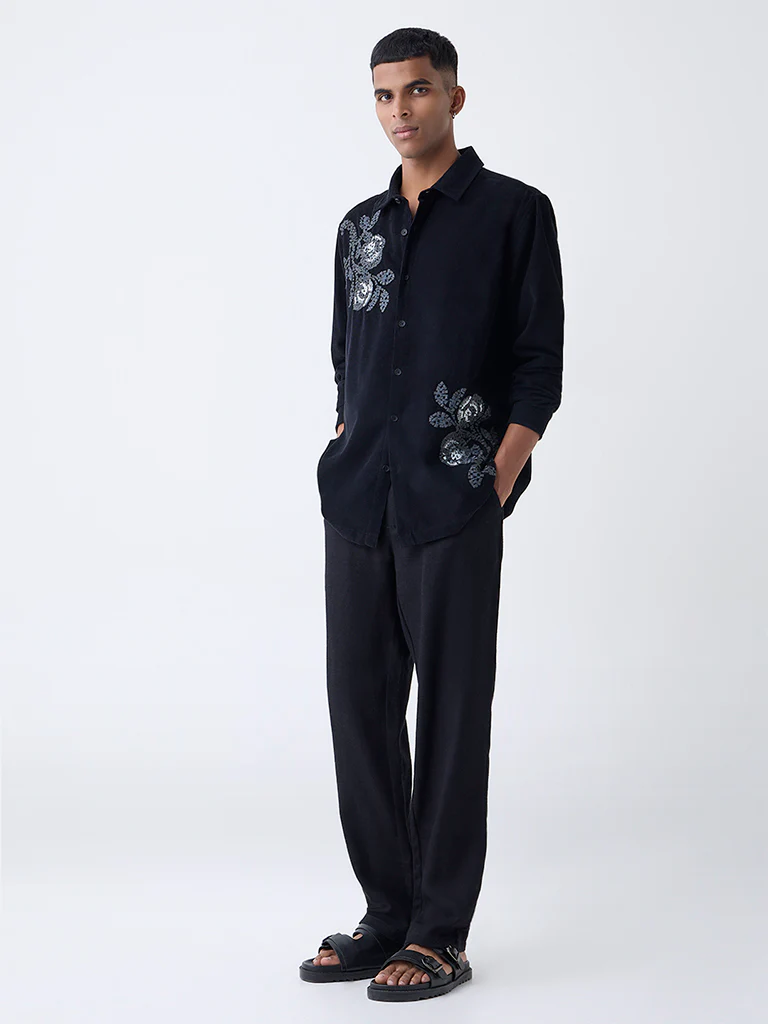 ETA Black Embroidered Relaxed-Fit Cotton Shirt - Image 2