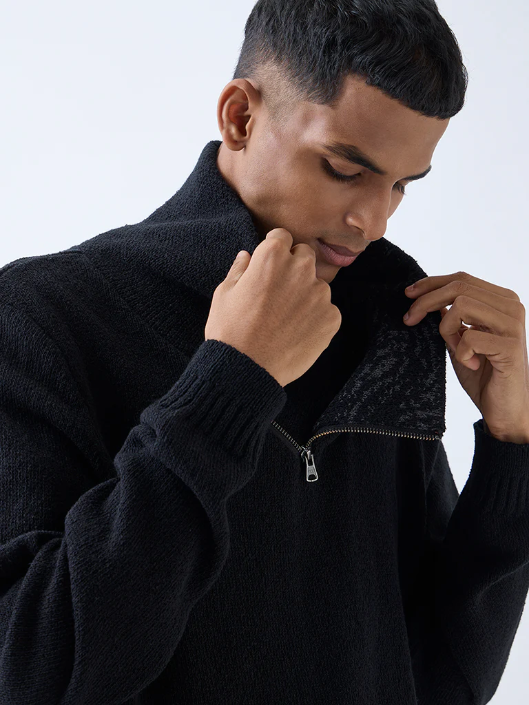 ETA Black Knit-Textured Relaxed-Fit Sweater - Image 3