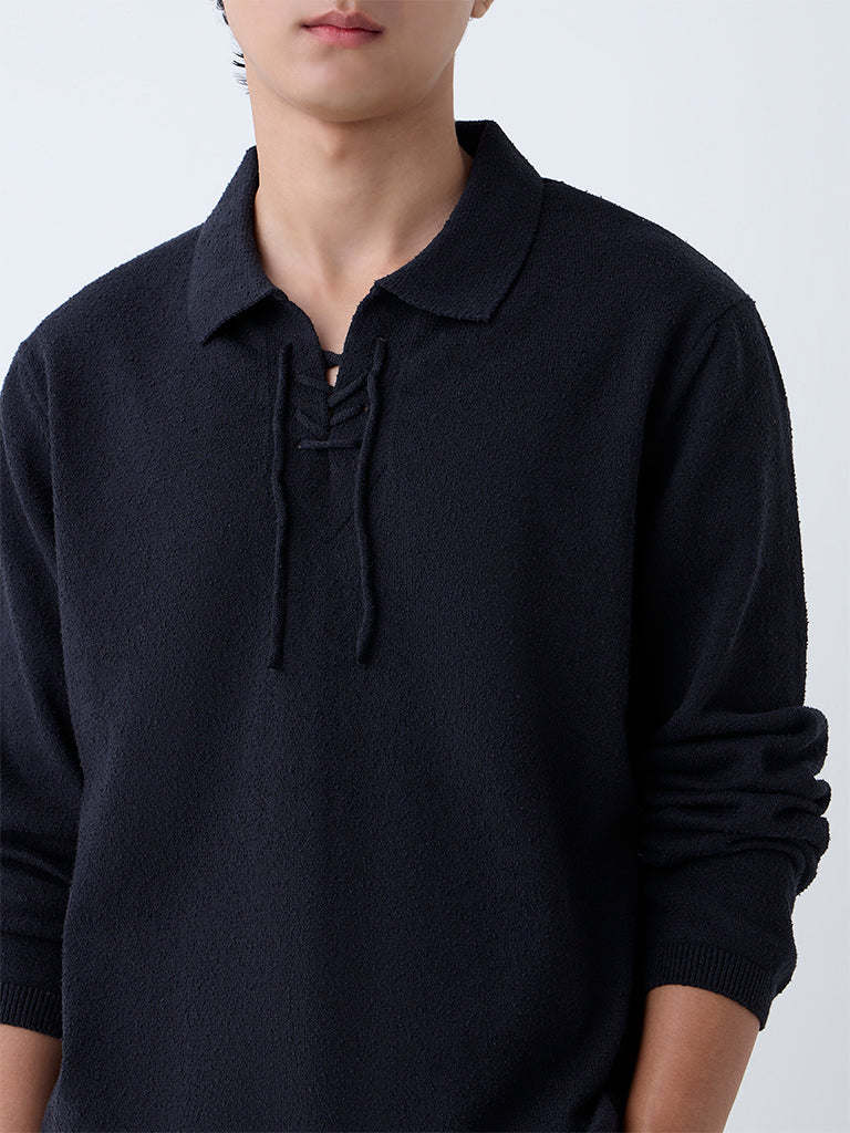 ETA Black Knitted Relaxed-Fit Cotton-Blend Sweater - Image 4