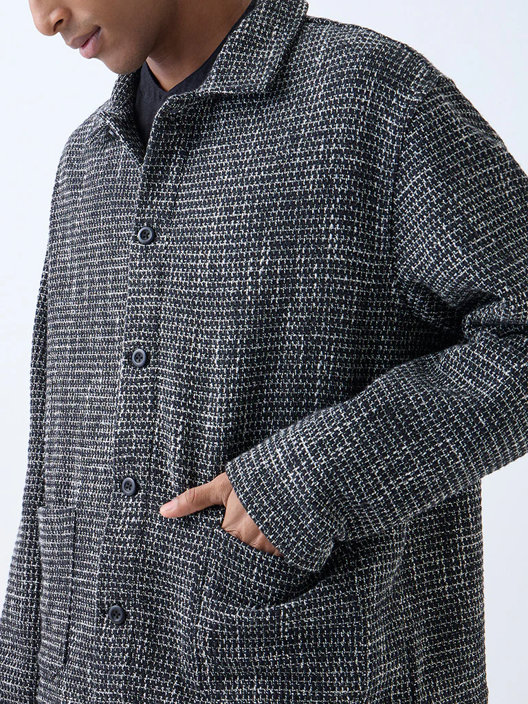 ETA Black Relaxed-Fit Cotton Tweed Jacket - Image 3