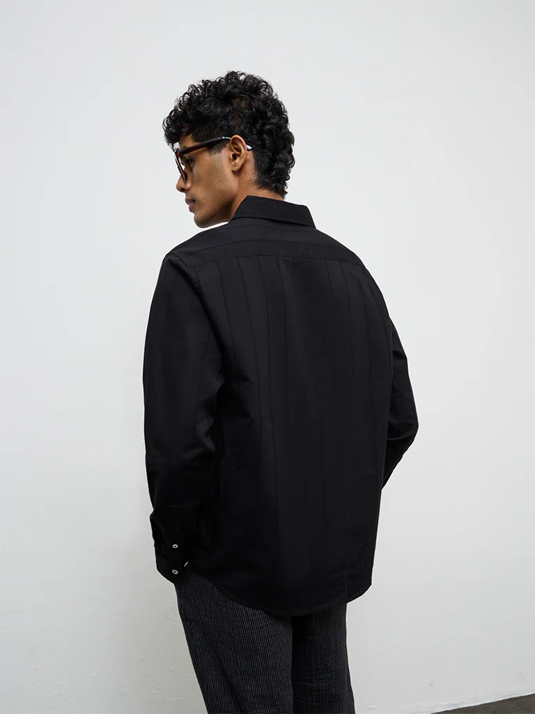 ETA Black Self-Striped Relaxed-Fit Cotton-Blend Shirt - Image 5