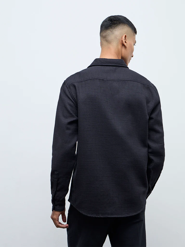 ETA Black Solid Relaxed-Fit Cotton Shirt - Image 4