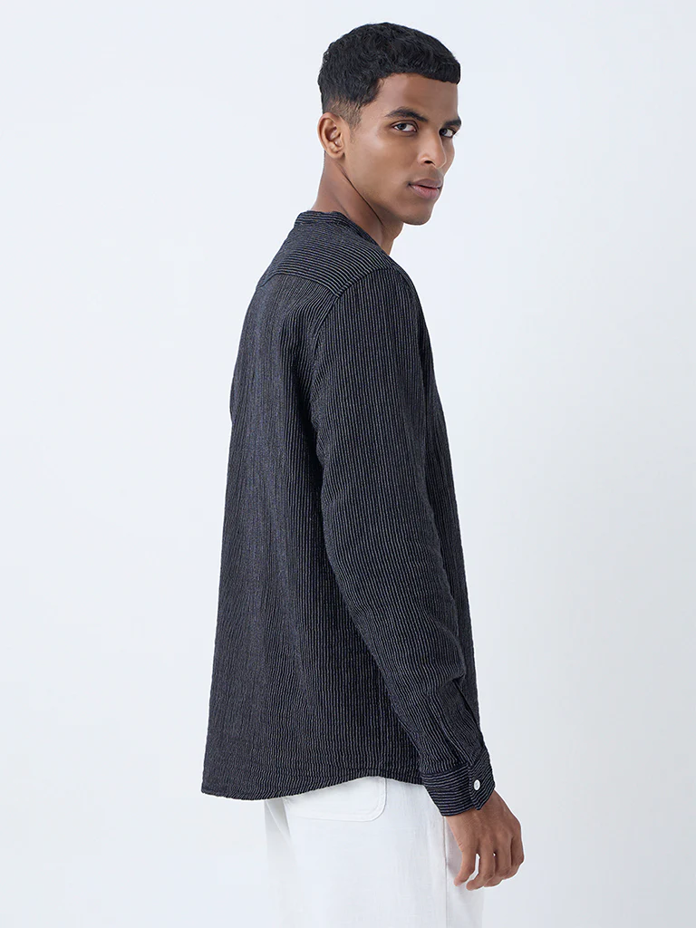 ETA Black Striped Relaxed-Fit Cotton Shirt - Image 5