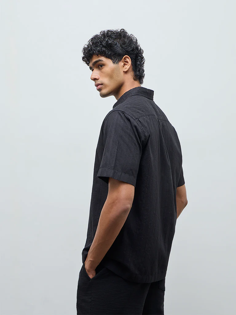 ETA Black Striped Relaxed-Fit Cotton Shirt - Image 5
