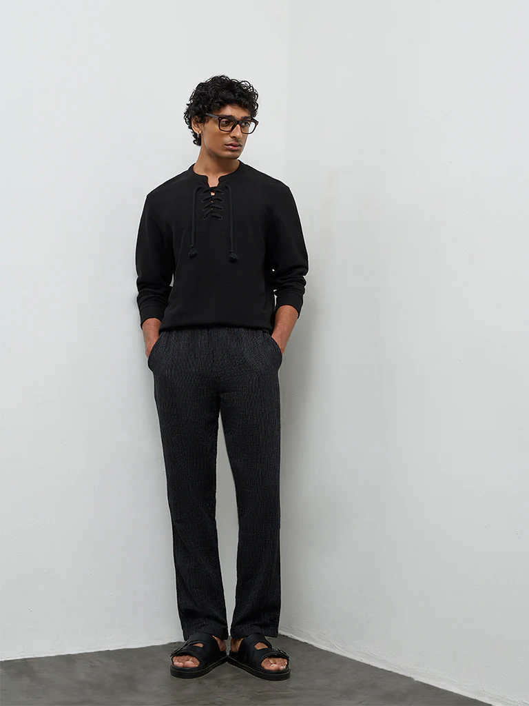 ETA Black Waffle-Textured Relaxed-Fit Cotton-Blend T-Shirt - Image 3
