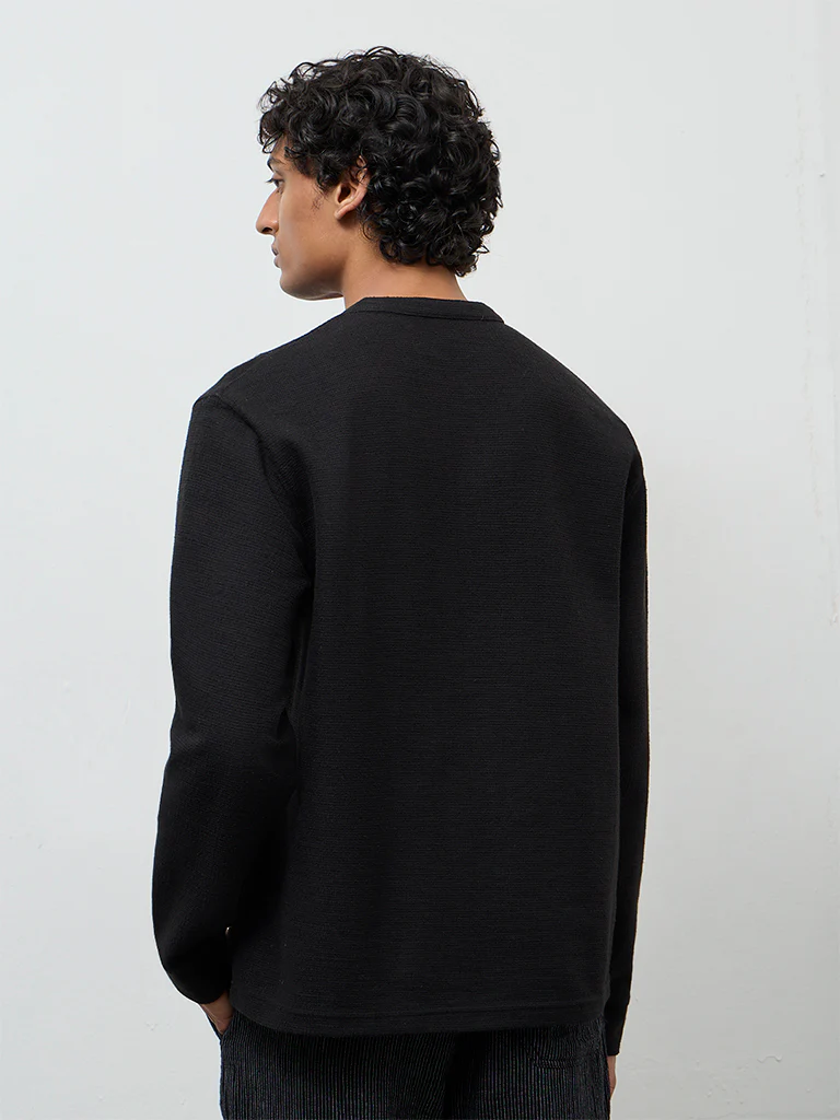 ETA Black Waffle-Textured Relaxed-Fit Cotton-Blend T-Shirt - Image 5