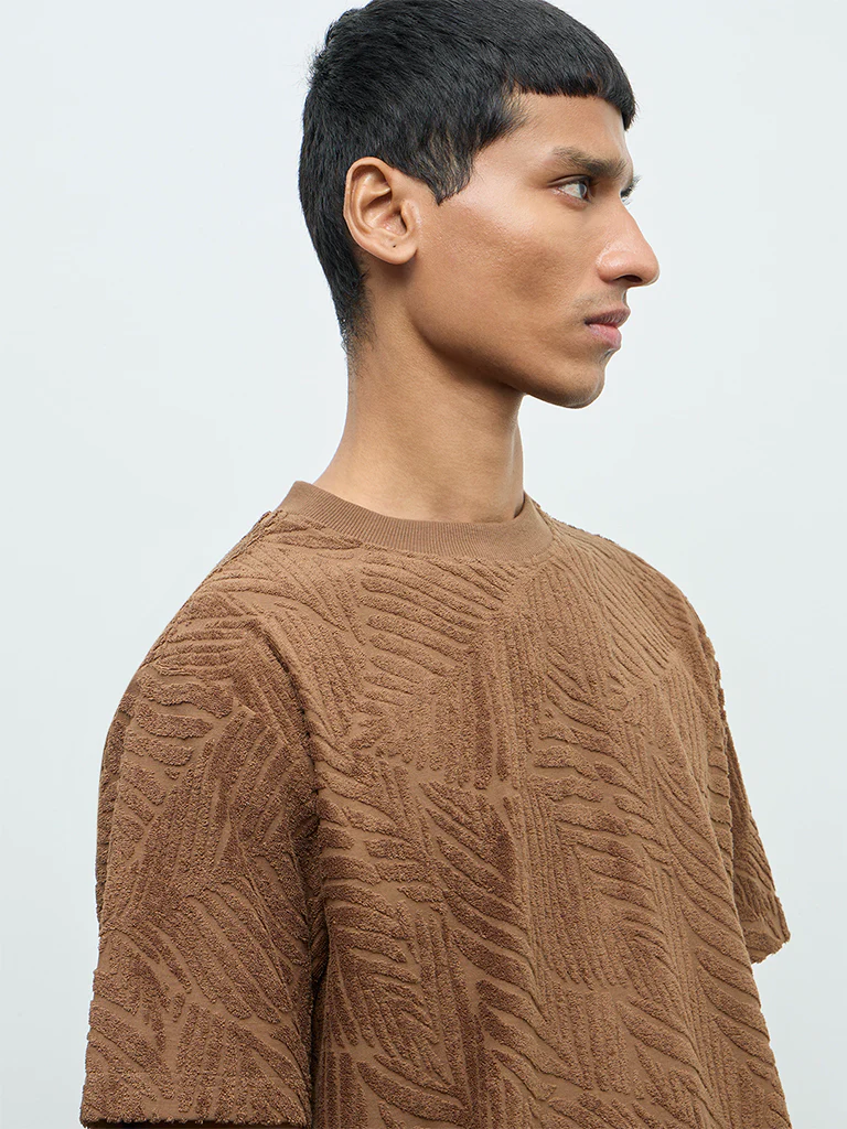 ETA Brown Botanical Relaxed-Fit Cotton-Blend T-Shirt - Image 4
