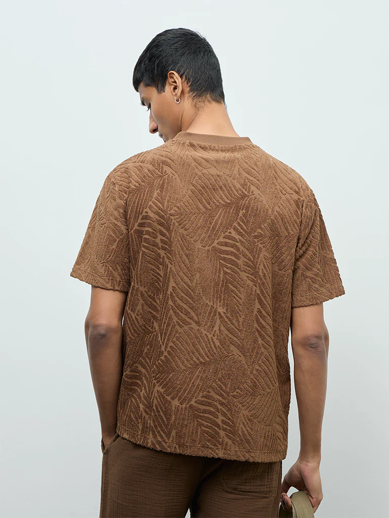 ETA Brown Botanical Relaxed-Fit Cotton-Blend T-Shirt - Image 5