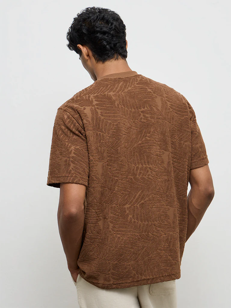 ETA Brown Botanical Textured Relaxed-Fit T-Shirt - Image 4