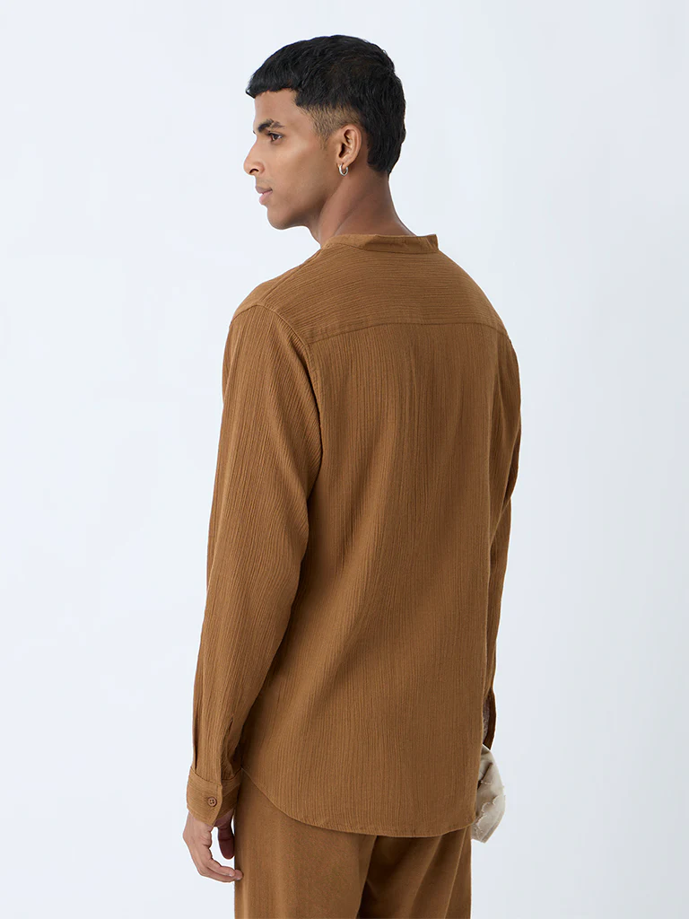 ETA Brown Crinkle-Textured Relaxed-Fit Cotton Shirt - Image 5