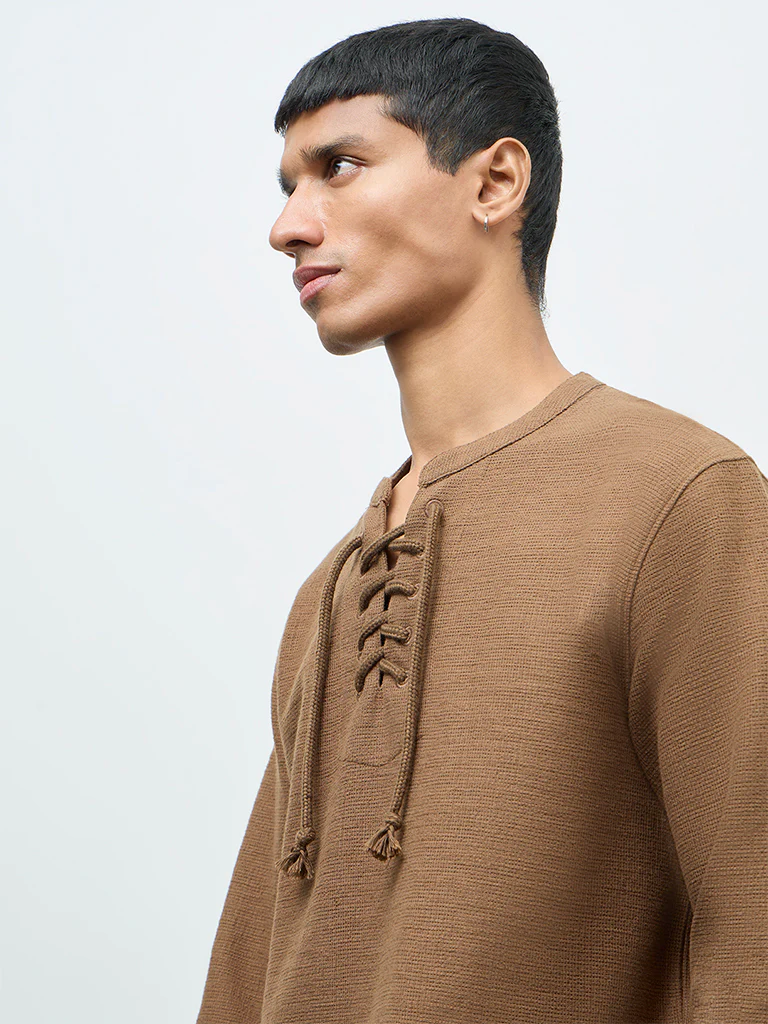 ETA Brown Criss-Cross Relaxed-Fit Cotton-Blend T-Shirt - Image 4